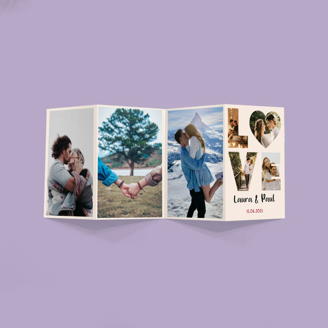 Buchstaben-Collage: Love - Fotos, Harmonikaartig Gefaltet