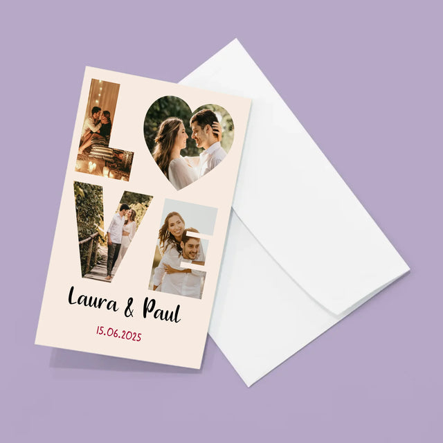 Buchstaben-Collage: Love - Fotos, Harmonikaartig Gefaltet