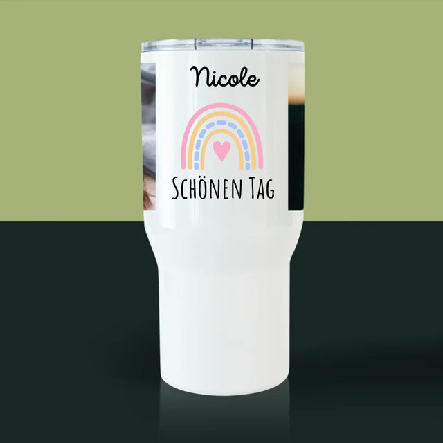 Fotocollage: Schönen Tag! - Thermobecher Weiß