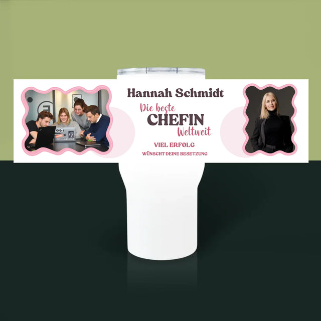 Fotocollage: Beste Chefin  - Thermobecher Weiß