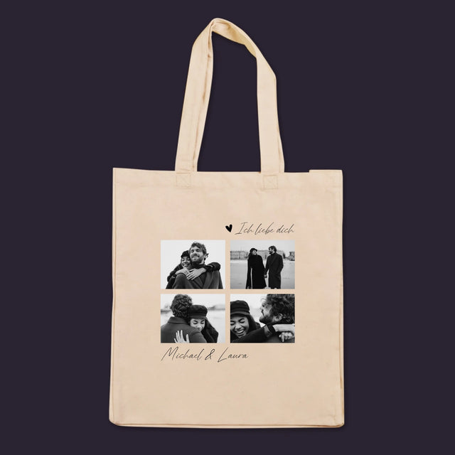 Fotocollage: Ich liebe dich – Canvastasche mit Aufdruck | DE