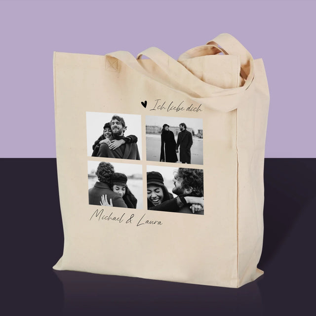 Fotocollage: Ich liebe dich – Canvastasche mit Aufdruck | DE