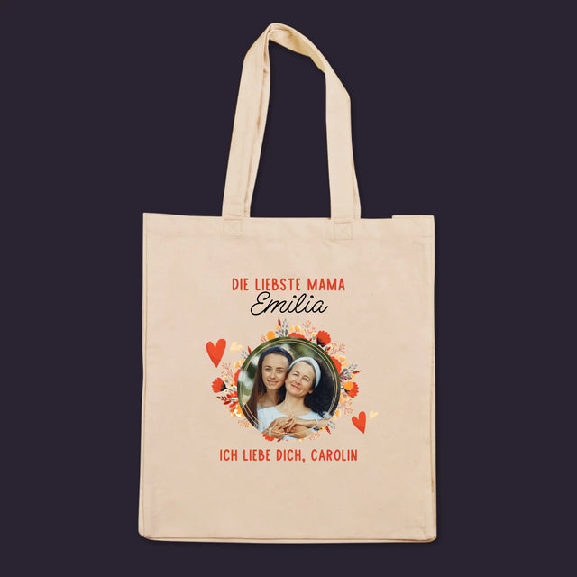 Foto und Unterschrift: Liebste Mama - Canvastasche mit Aufdruck | DE