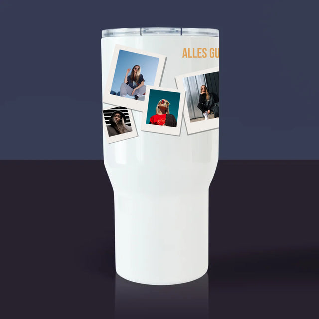 Fotocollage: Geburtstagswünsche - Thermobecher Weiß