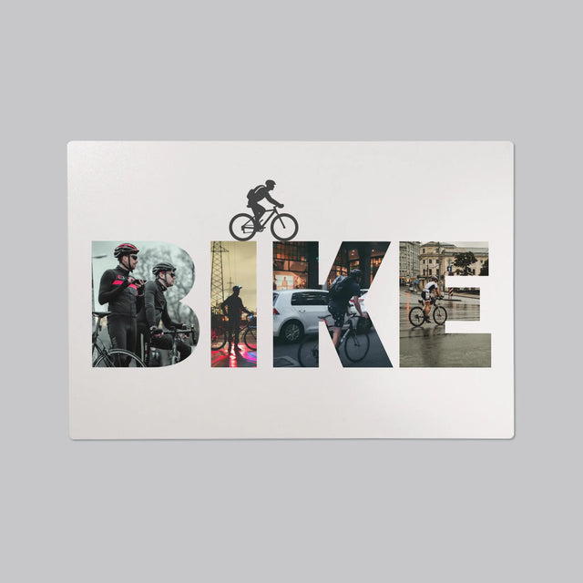 Buchstaben-Collage: Bike - Schreibtischunterlage