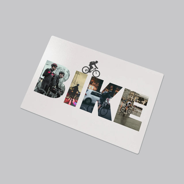 Buchstaben-Collage: Bike - Schreibtischunterlage