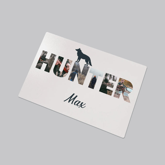 Buchstaben-Collage: Hunter - Schreibtischunterlage