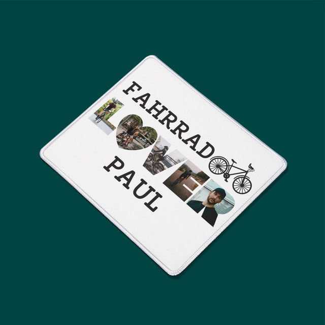 Buchstaben-Collage: Fahrradliebhaber - Mauspad