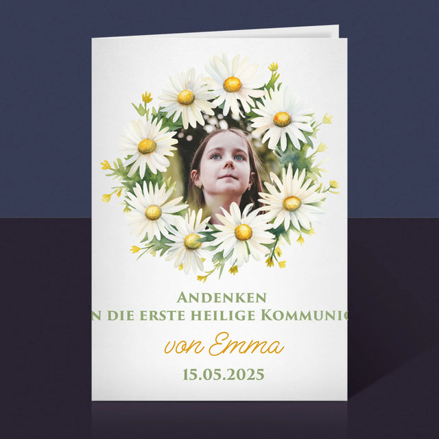 Foto Und Unterschrift: Andenken An Die Erstkommunion Gänseblümchen - Glückwunschkarte