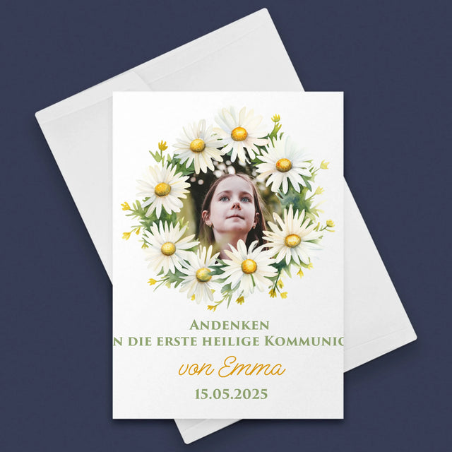 Foto Und Unterschrift: Andenken An Die Erstkommunion Gänseblümchen - Glückwunschkarte