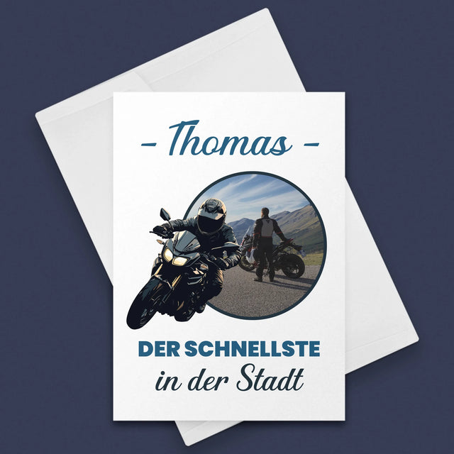 Foto Und Unterschrift: Der Schnellste In Der Stadt - Glückwunschkarte