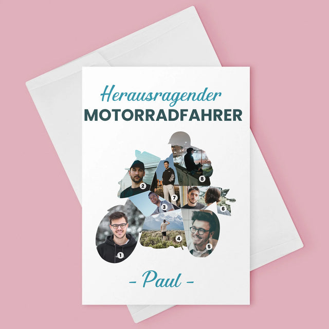 Form-Collage: Herausragender Motorradfahrer - Glückwunschkarte