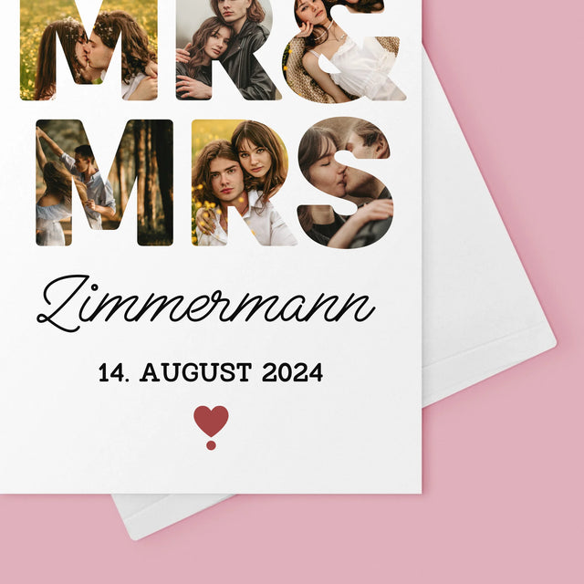 Buchstaben-Collage: Mr&Mrs - Glückwunschkarte
