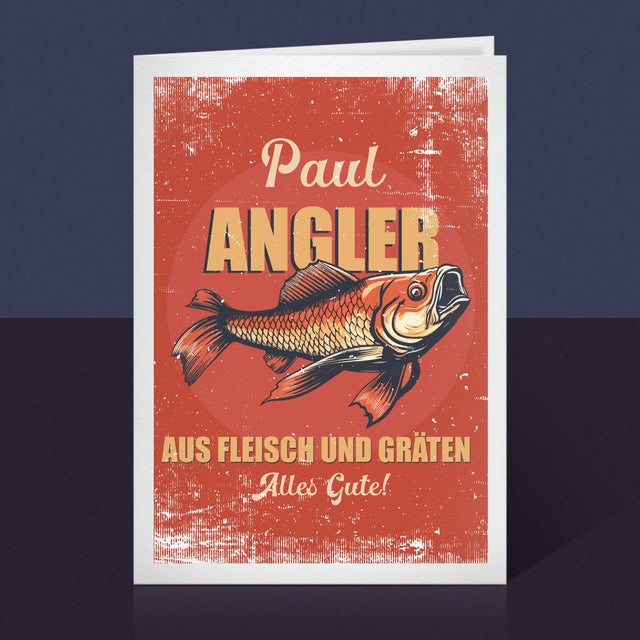 Name Und Unterschrift: Ein Angler Aus Fleisch Und Gräten - Glückwunschkarte
