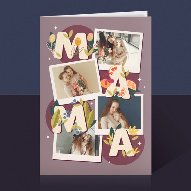 Fotocollage: Buchstaben Mama - Glückwunschkarte