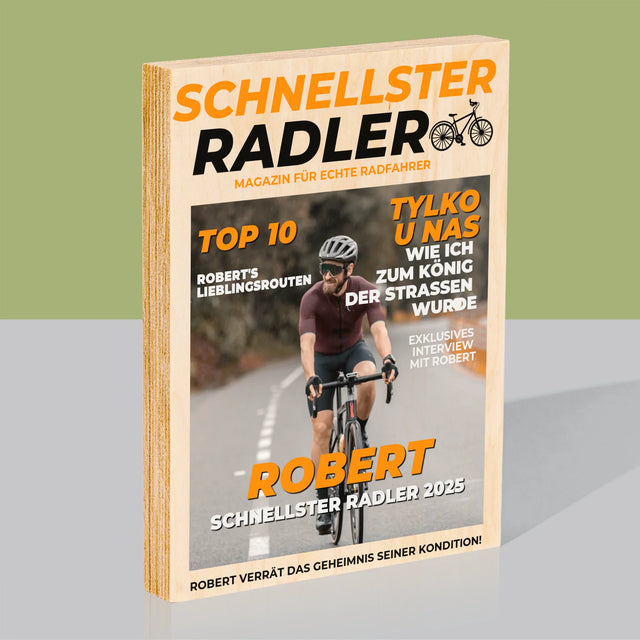 Magazin-Cover: Der Schnellste Radler - Druck Auf Holz