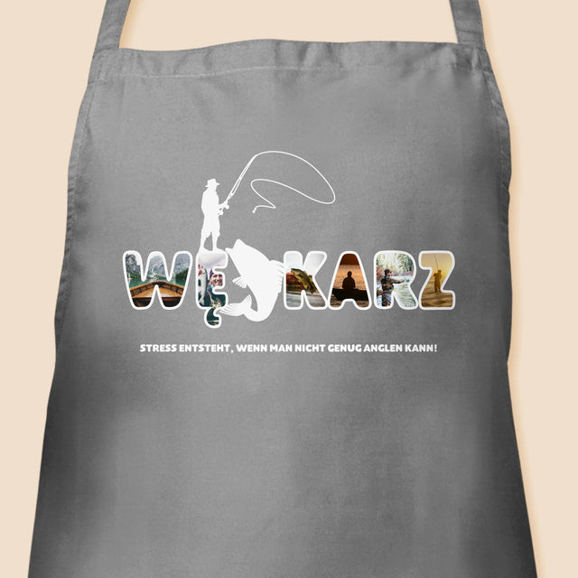 Buchstaben-Collage: Was Ist Am Haken - Schürze