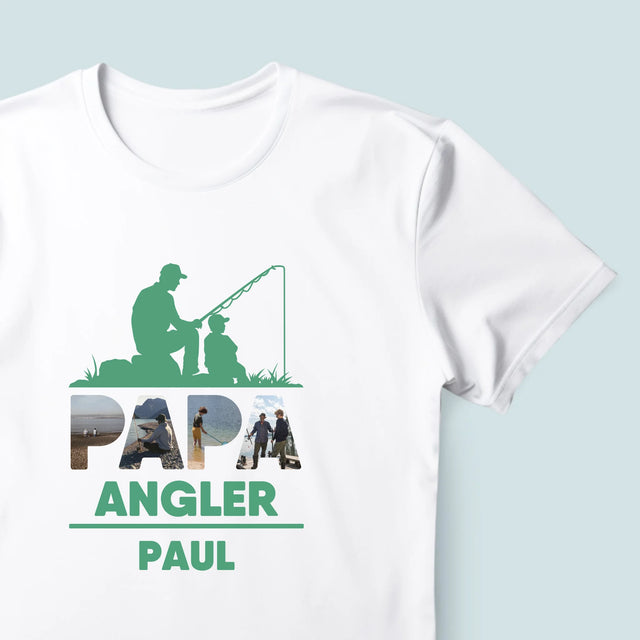 Buchstaben-Collage: Papa - Angler - T-Shirt Für Herren