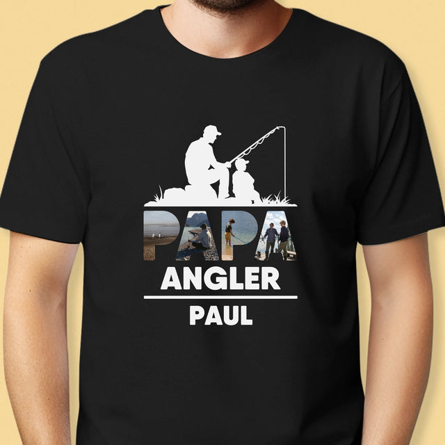 Buchstaben-Collage: Papa - Angler - T-Shirt Für Herren