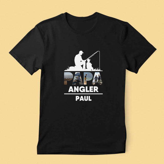 Buchstaben-Collage: Papa - Angler - T-Shirt Für Herren