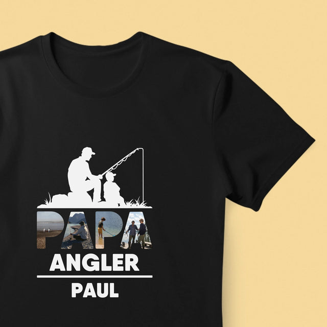 Buchstaben-Collage: Papa - Angler - T-Shirt Für Herren