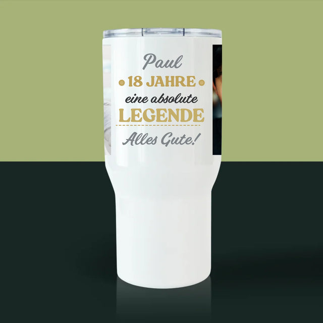 Fotocollage: 18 Jahre Als Legende - Thermobecher Weiß