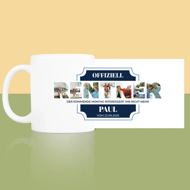 Buchstaben-Collage: Offiziell Im Ruhestand - Tasse