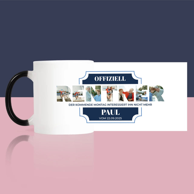 Buchstaben-Collage: Offiziell Im Ruhestand - Tasse
