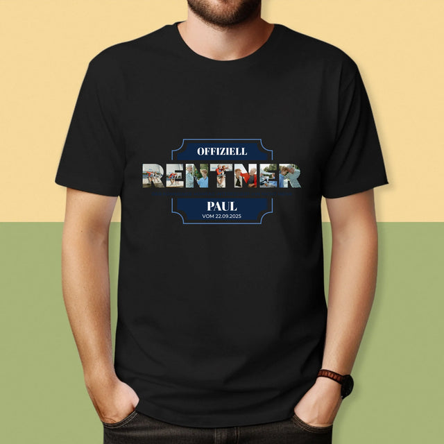Buchstaben-Collage: Offiziell Im Ruhestand - T-Shirt Für Herren