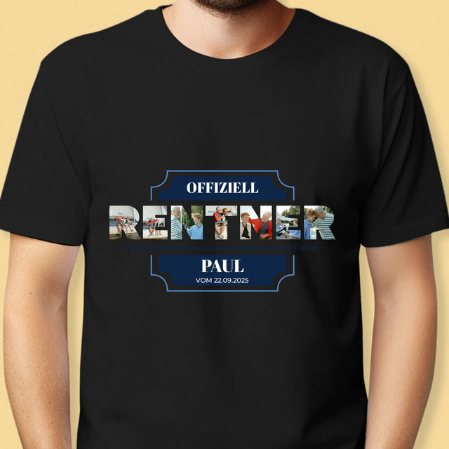 Buchstaben-Collage: Offiziell Im Ruhestand - T-Shirt Für Herren