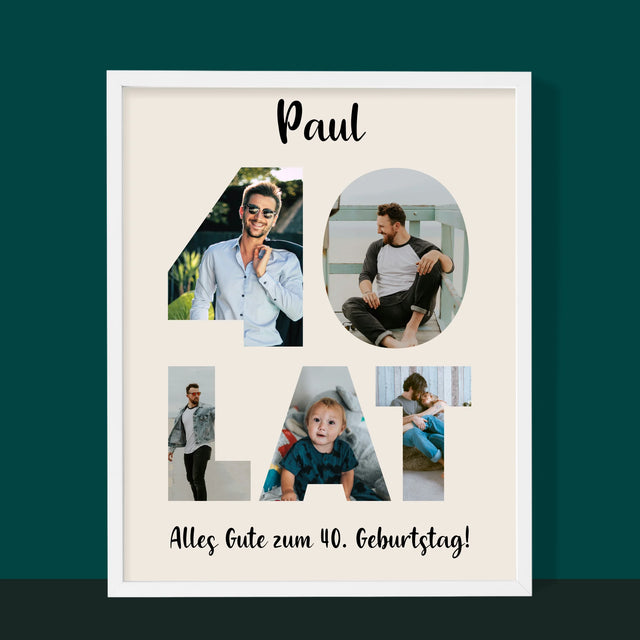 Buchstaben-Collage: 40. Geburtstag - Druck Mit Rahmen 30X40