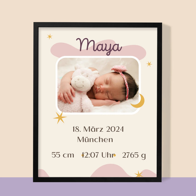 Geburtsdatum: Geburtsdatum Mond - Druck Mit Rahmen 30X40