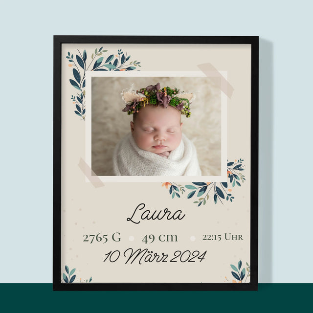 Geburtsdatum: Geburtsdatum Blumen - Druck Mit Rahmen 30X40