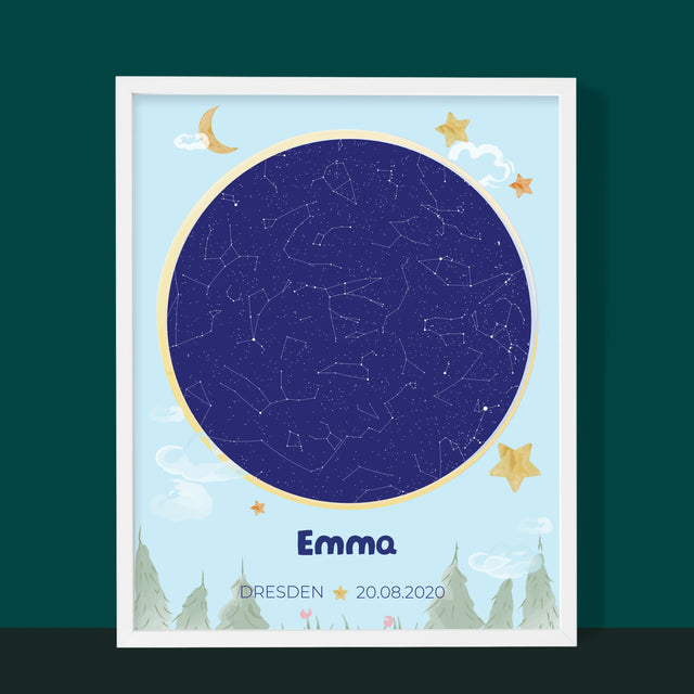 Sternkarte: Sternkarte: Baby - Druck Mit Rahmen 30X40