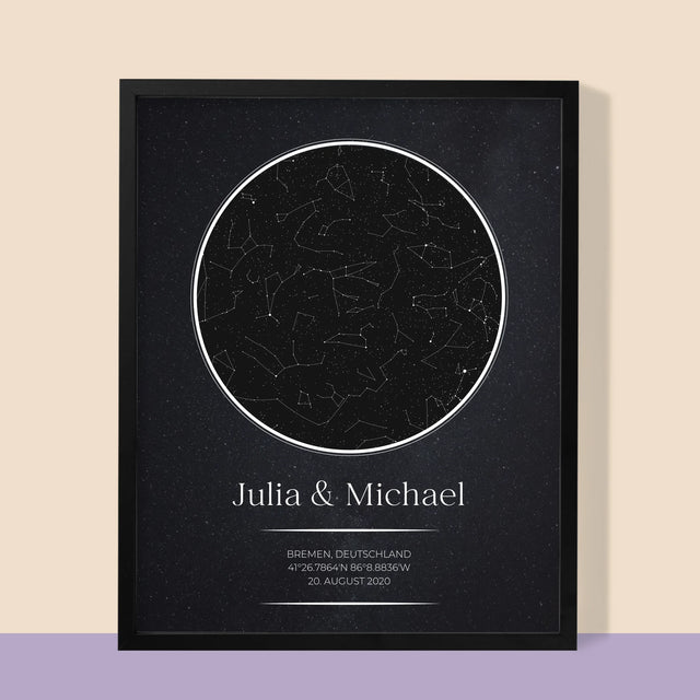 Sternkarte: Sternkarte: Verliebte - Druck Mit Rahmen 30X40