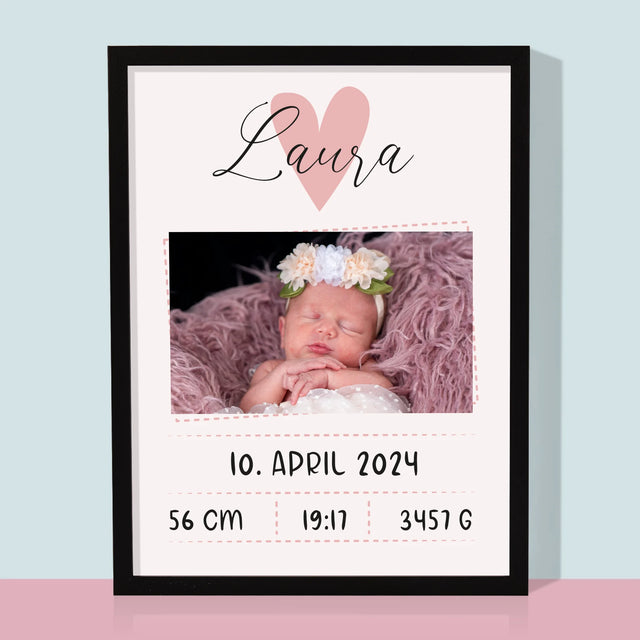 Geburtsdatum: Geburtsdatum Mädchen - Druck Mit Rahmen 30X40