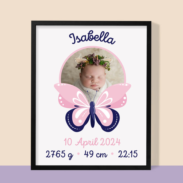 Geburtsdatum: Geburtsdatum Schmetterling - Druck Mit Rahmen 30X40