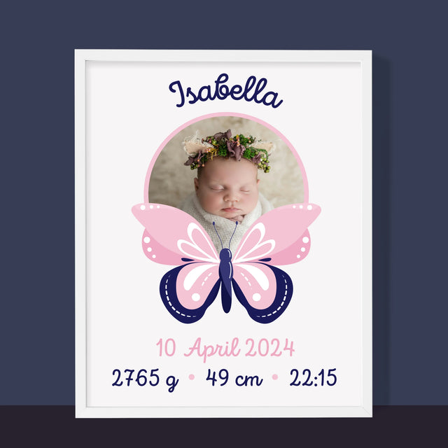 Geburtsdatum: Geburtsdatum Schmetterling - Druck Mit Rahmen 30X40