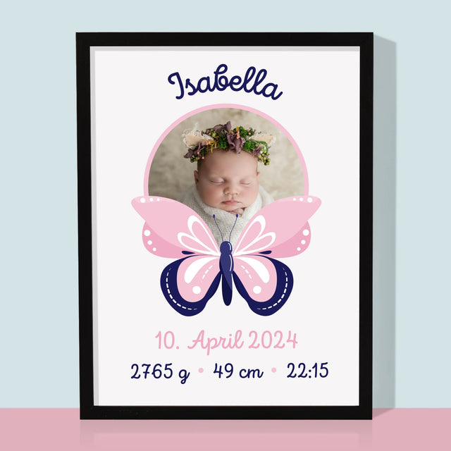 Geburtsdatum: Geburtsdatum Schmetterling - Druck Mit Rahmen 30X40