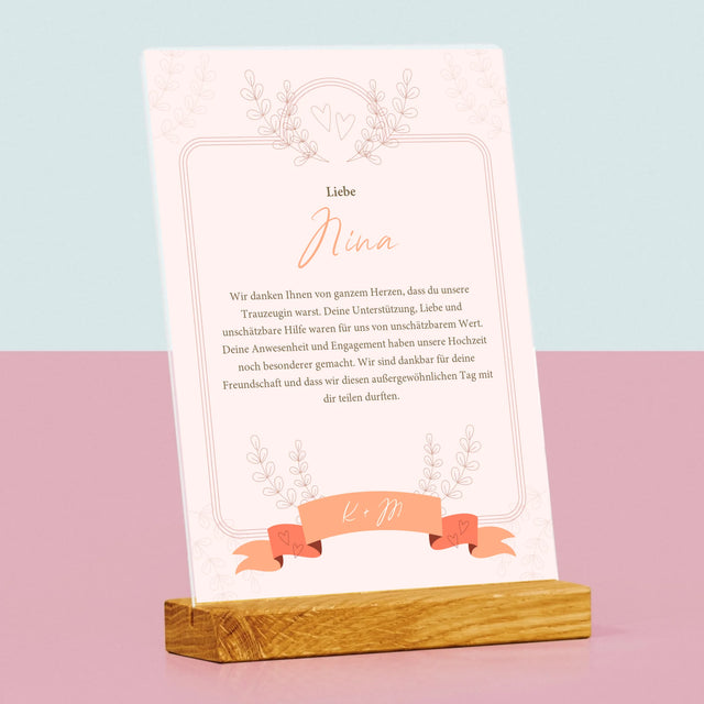 Name Und Unterschrift: Dank An Die Trauzeugin - Druck Auf Acrylglas