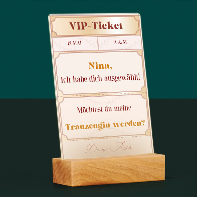 Name Und Unterschrift: Vip-Ticket- Trauzeugin - Druck Auf Acrylglas