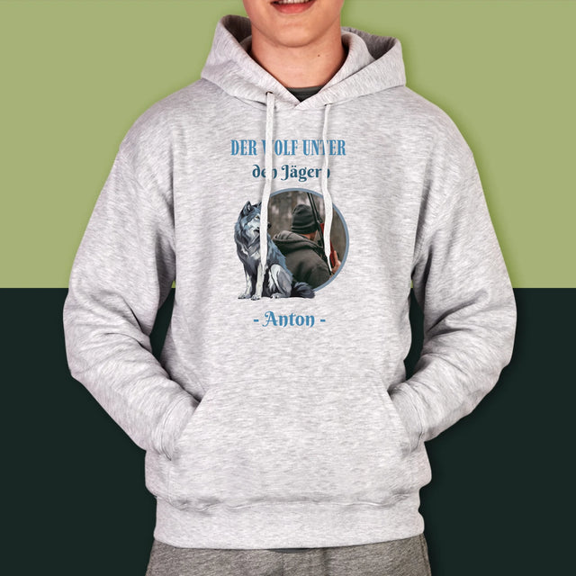 Foto Und Unterschrift: Der Wolf Unter Den Jägern - Kapuzenpullover Für Herren