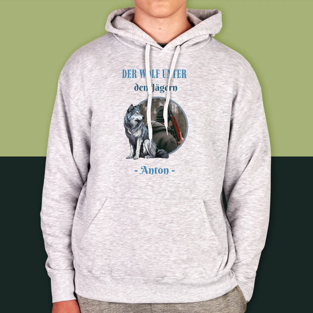 Foto Und Unterschrift: Der Wolf Unter Den Jägern - Kapuzenpullover Für Herren