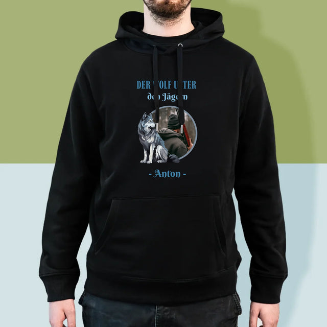 Foto Und Unterschrift: Der Wolf Unter Den Jägern - Kapuzenpullover Für Herren