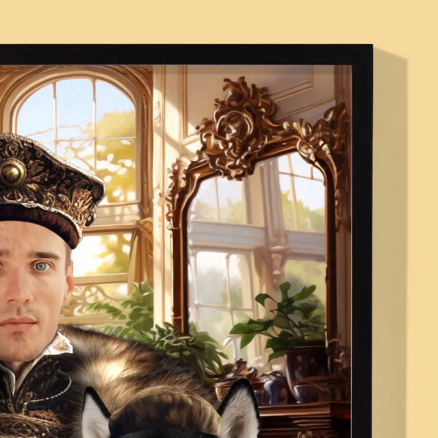 Königsporträt: Adeliger Mit Haustier - Druck Mit Rahmen 30X40