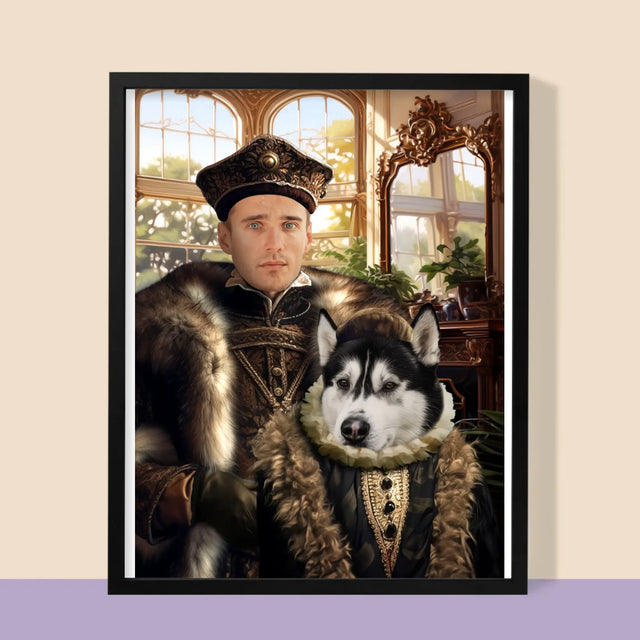 Königsporträt: Adeliger Mit Haustier - Druck Mit Rahmen 30X40