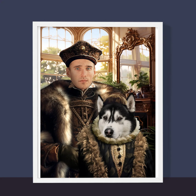 Königsporträt: Adeliger Mit Haustier - Druck Mit Rahmen 30X40