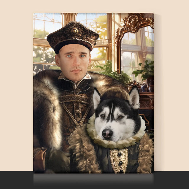 Königsporträt: Adeliger Mit Haustier - Druck Mit Rahmen 30X40