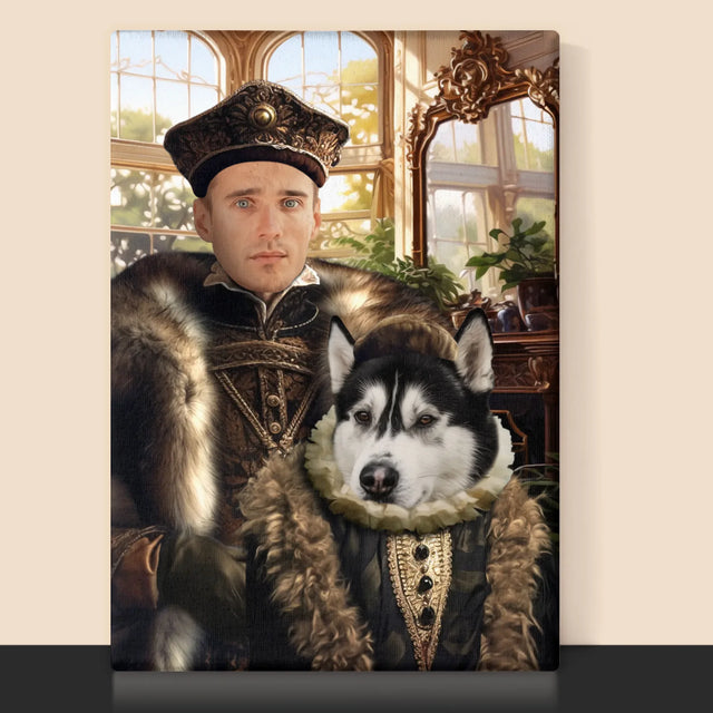 Königsporträt: Adeliger Mit Haustier - Druck Mit Rahmen 30X40