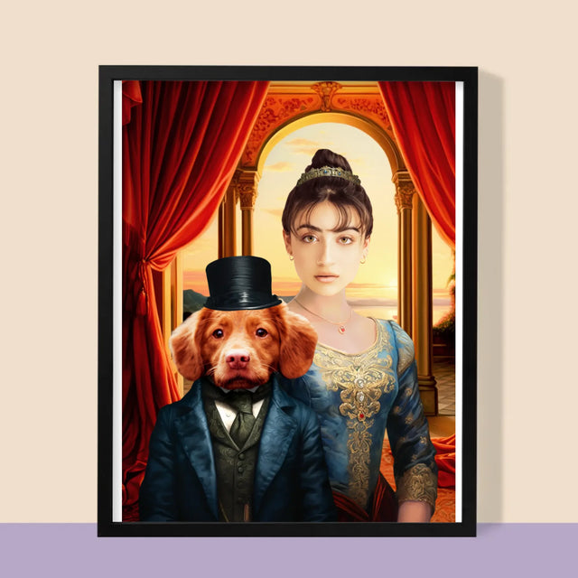 Königsporträt: Adelige Mit Haustier - Druck Mit Rahmen 30X40